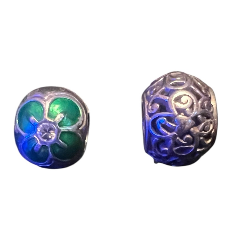 ✨ Brighton Silver-Tone Spacer Charms | Enamel Flower & Scroll Design (Set of 2)